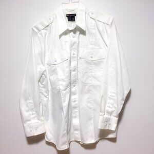 Mens uniform long sleeve shirt zip closure button down L White
